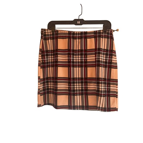 Plaid Mini Skirt By Shein Curve 1XL Beige Black Red Stretchy A-Line Design - Picture 1 of 4